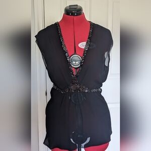 Jean Paul Gaultier rare mother of pearl buttons accent thin black blouse top